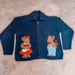 Knit Mouse Panda Bear Cardigan Blue Cotton Acrylic GUC L-XL